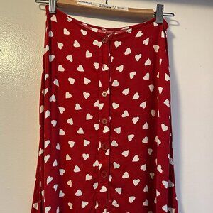 Reformation Red Heart Print Midi Skirt